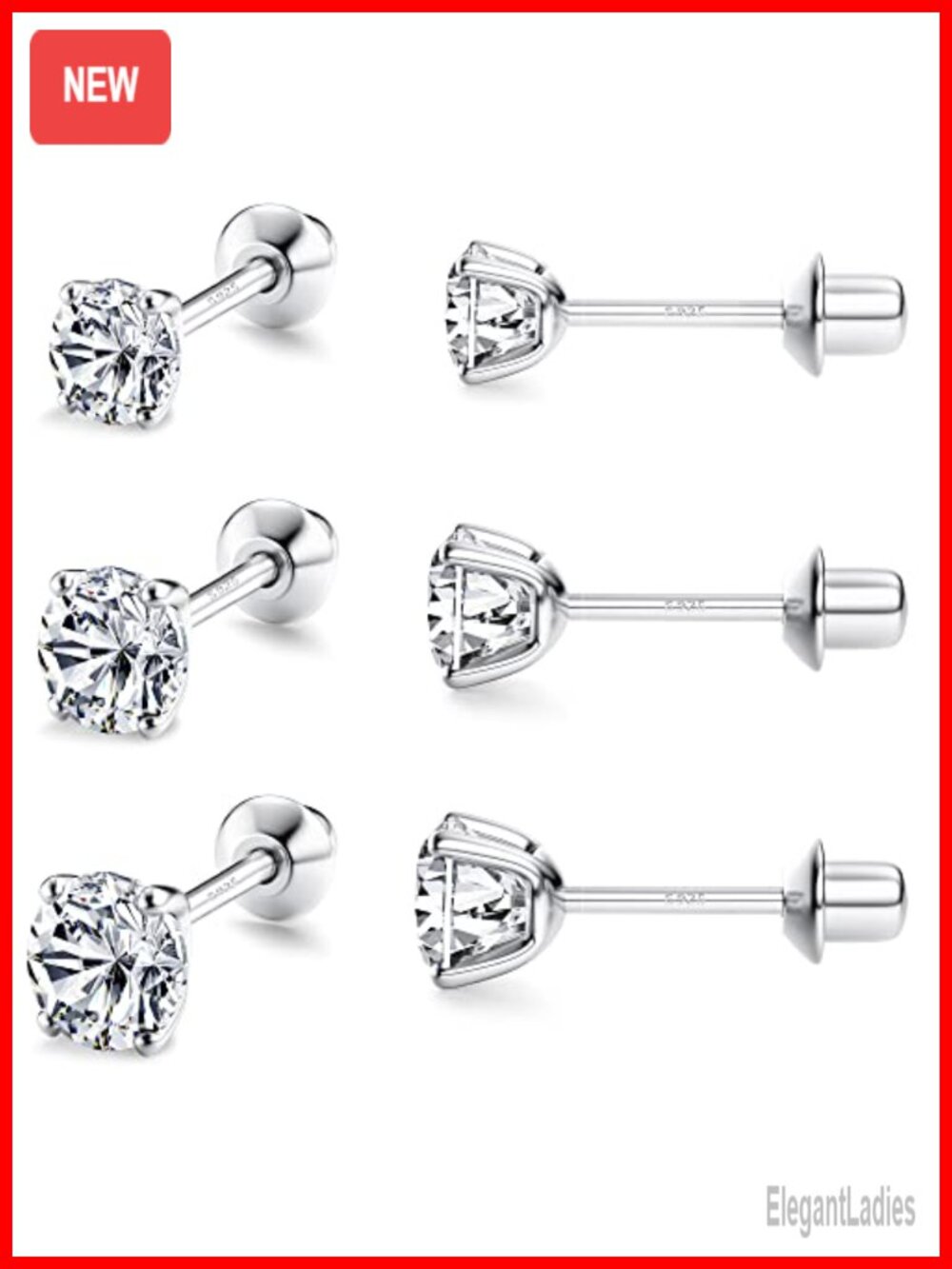 Hypoallergenic 925 Sterling Silver 18K Gold Plated Stud Earrings Screw Back